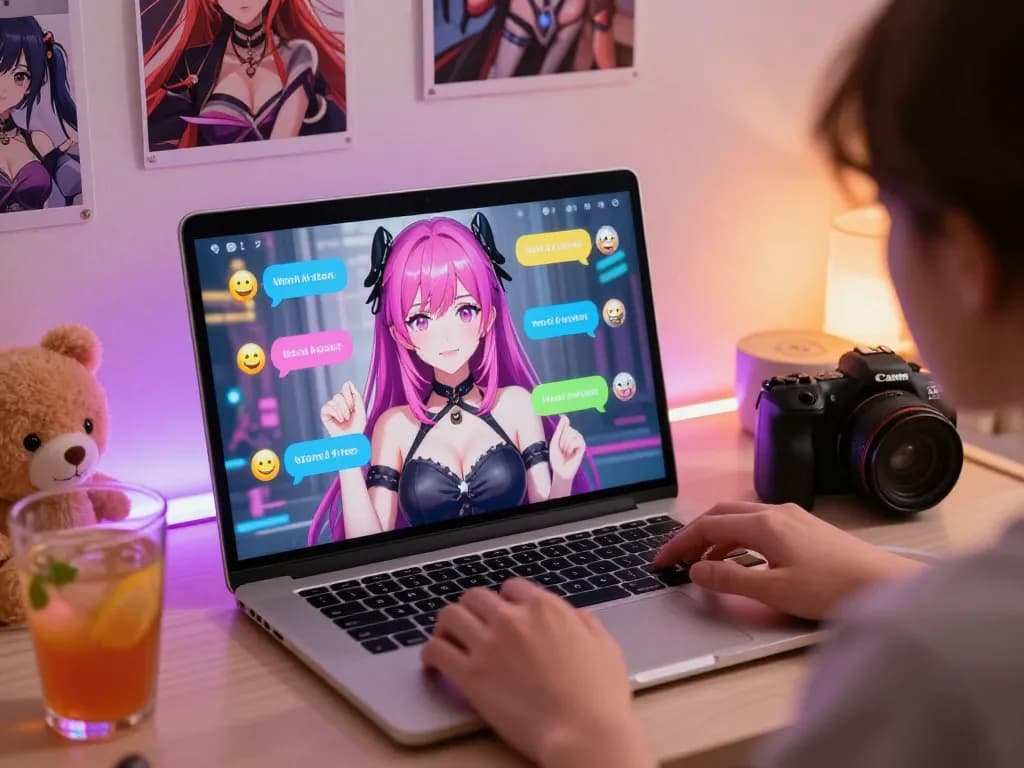 Engaging hentai ai chat interaction with vibrant anime character on screen.