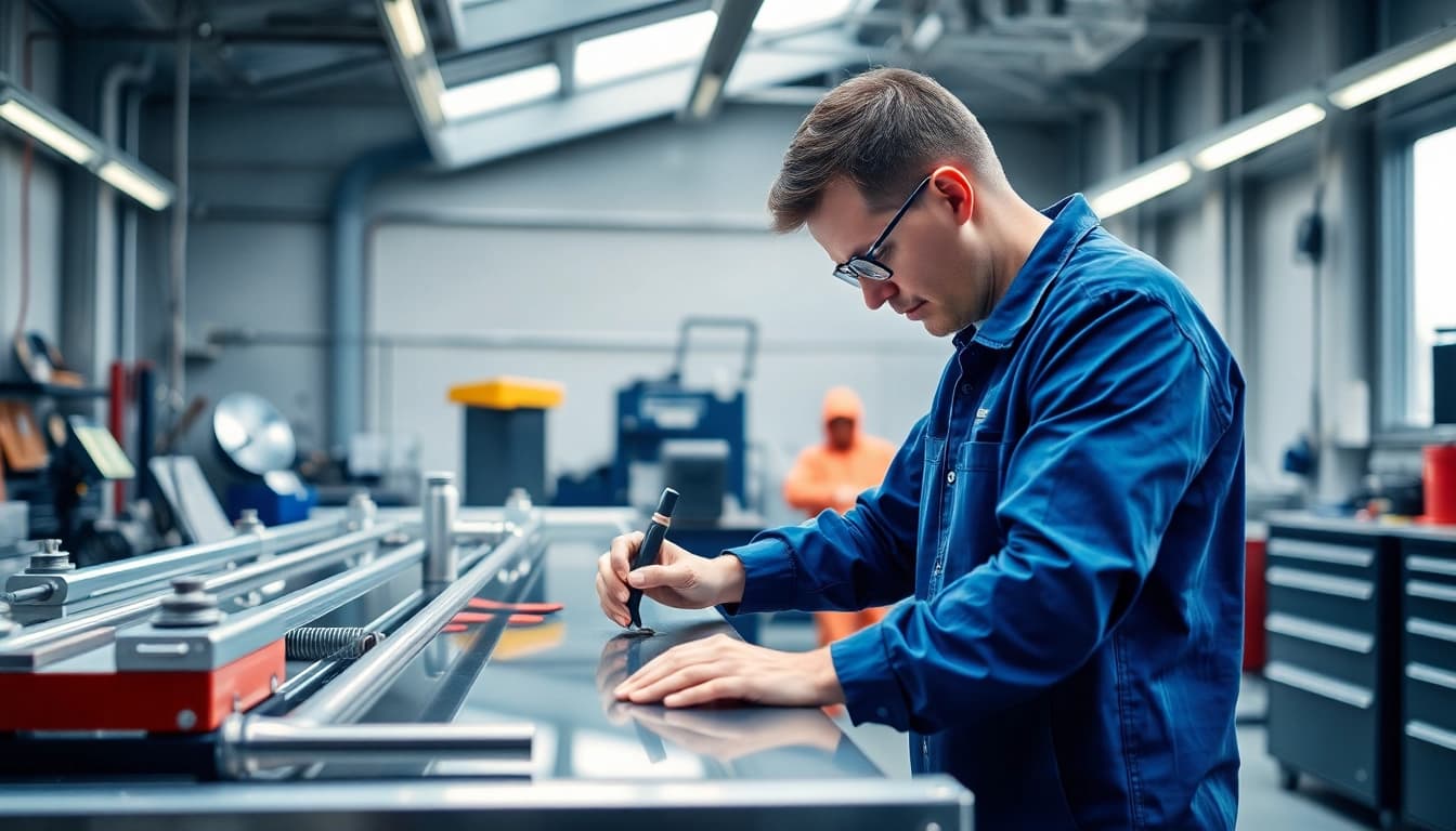 Mechaniker bei der Felgenreparatur München, der eine Alufelge professionell repariert.