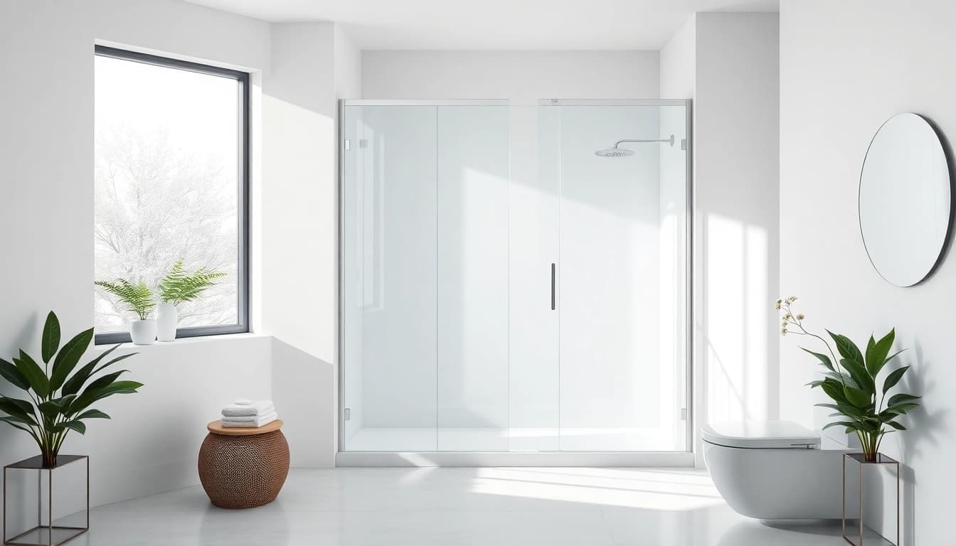 Duschkabine 100x100 mit eleganten Glaswänden in einem modernen Badezimmer-Design.