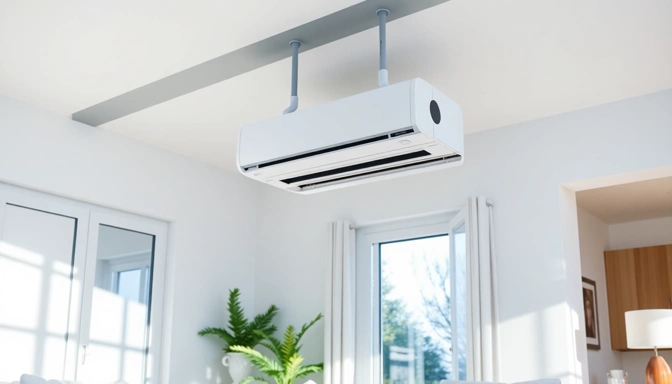 Klimaanlagen kaufen für ein modernes Zuhause mit stilvollem Klimagerät in hellem, einladendem Raum.