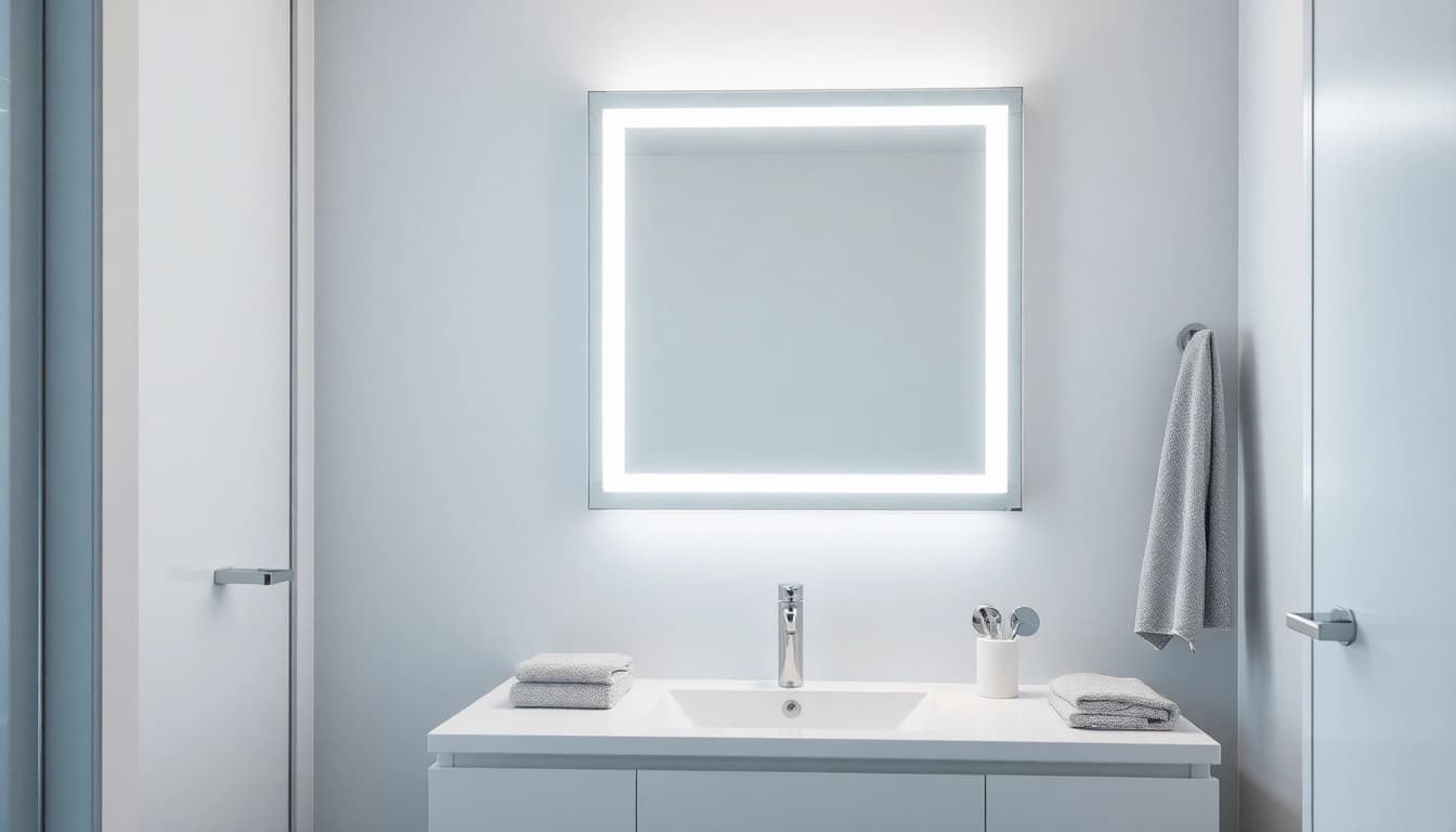 Modernisierter spiegelschrank mit led Beleuchtung aus elegantem Design und klaren Linien, ideal für jedes Badezimmer.