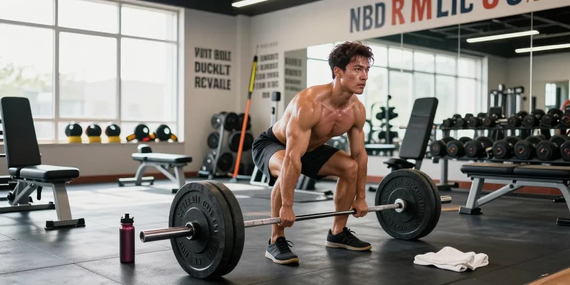 Bodybuilder trainiert im Steroidshop-Fitnessstudio mit Gewichten und Entschlossenheit.