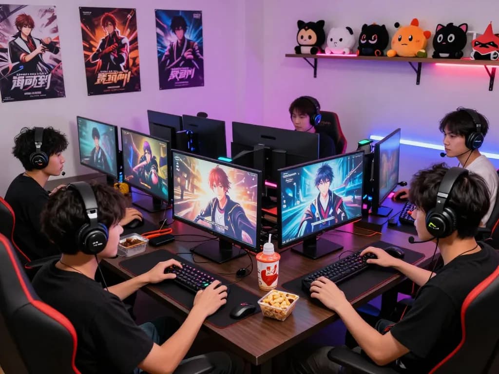 Enjoying a sex game online with friends in a vibrant gaming setup featuring adult visual novel games.