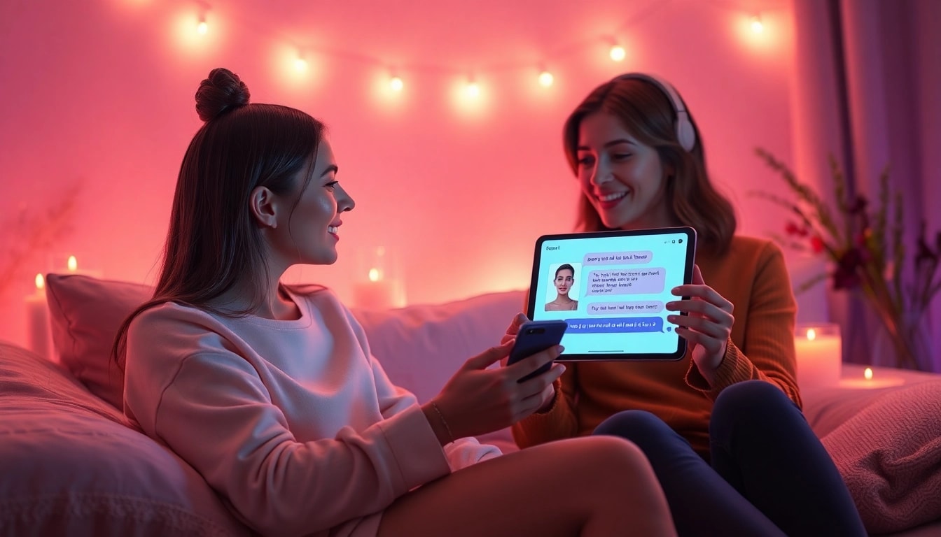 Engaging in a porn ai chat with a virtual girlfriend in a cozy, intimate setting.