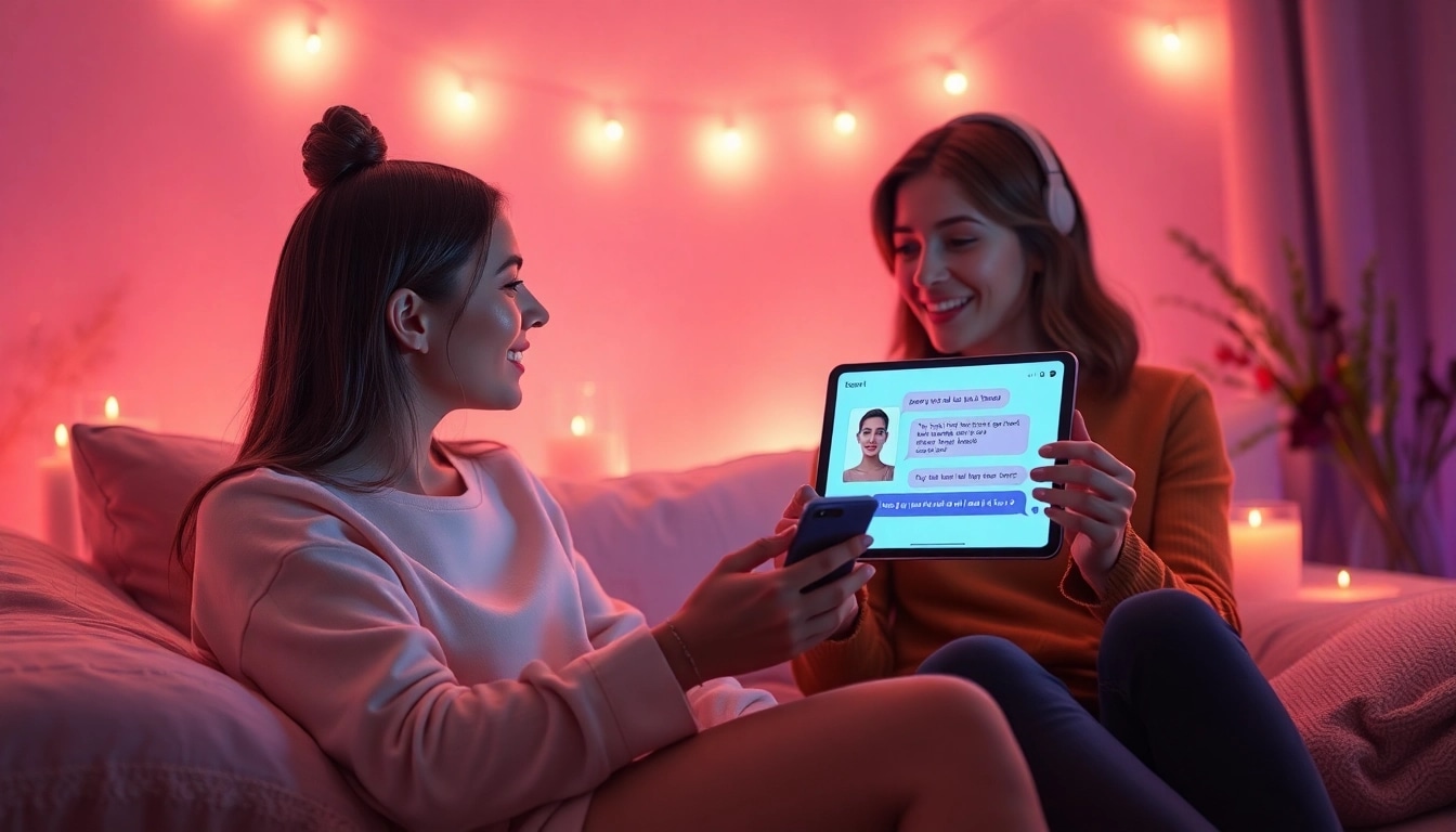Engaging in a porn ai chat with a virtual girlfriend in a cozy, intimate setting.