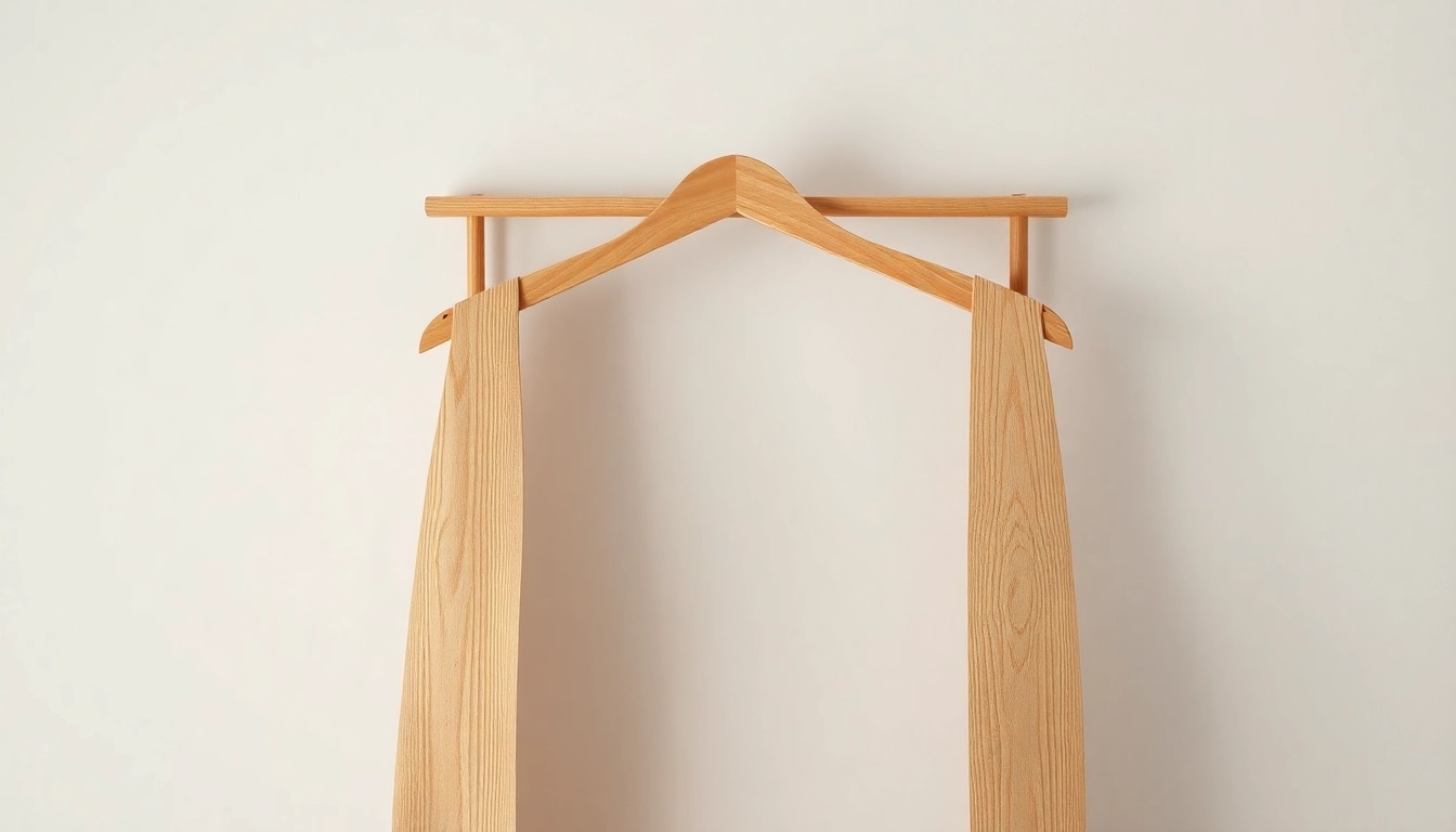 Präsentieren Sie individuell bedruckte kleiderbügel mit elegantem Design und hochwertiger Holzverarbeitung.