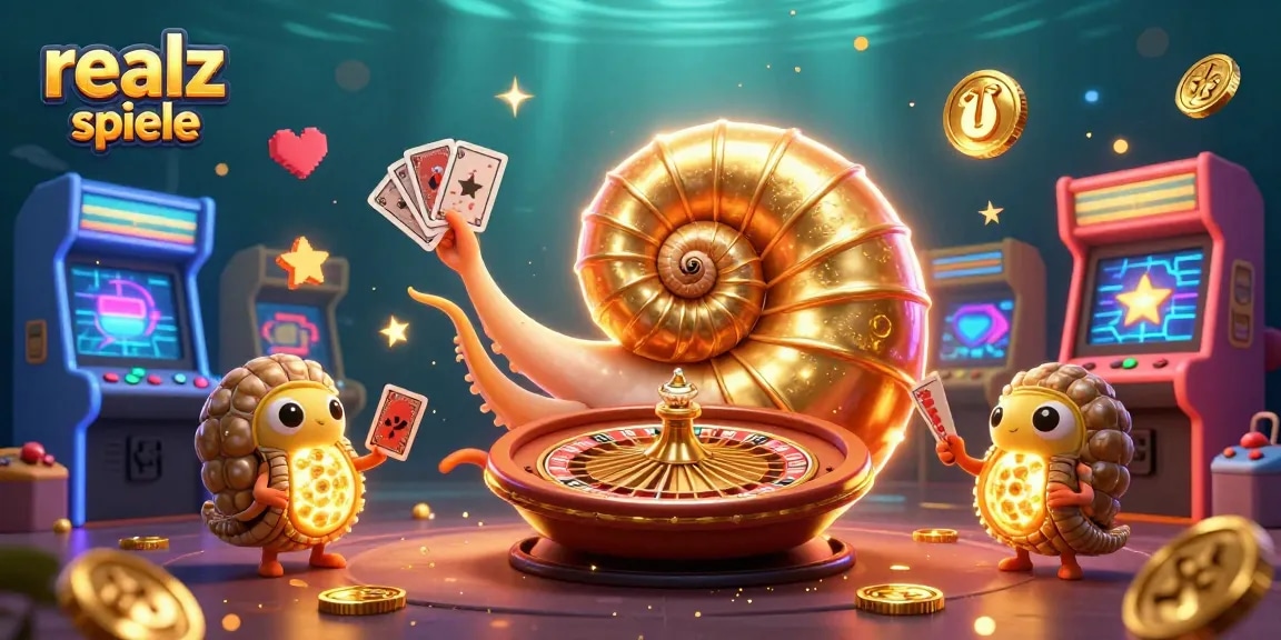 Genieße Spiele im Realz Casino mit goldenem Nautilus und Casino-Elementen.