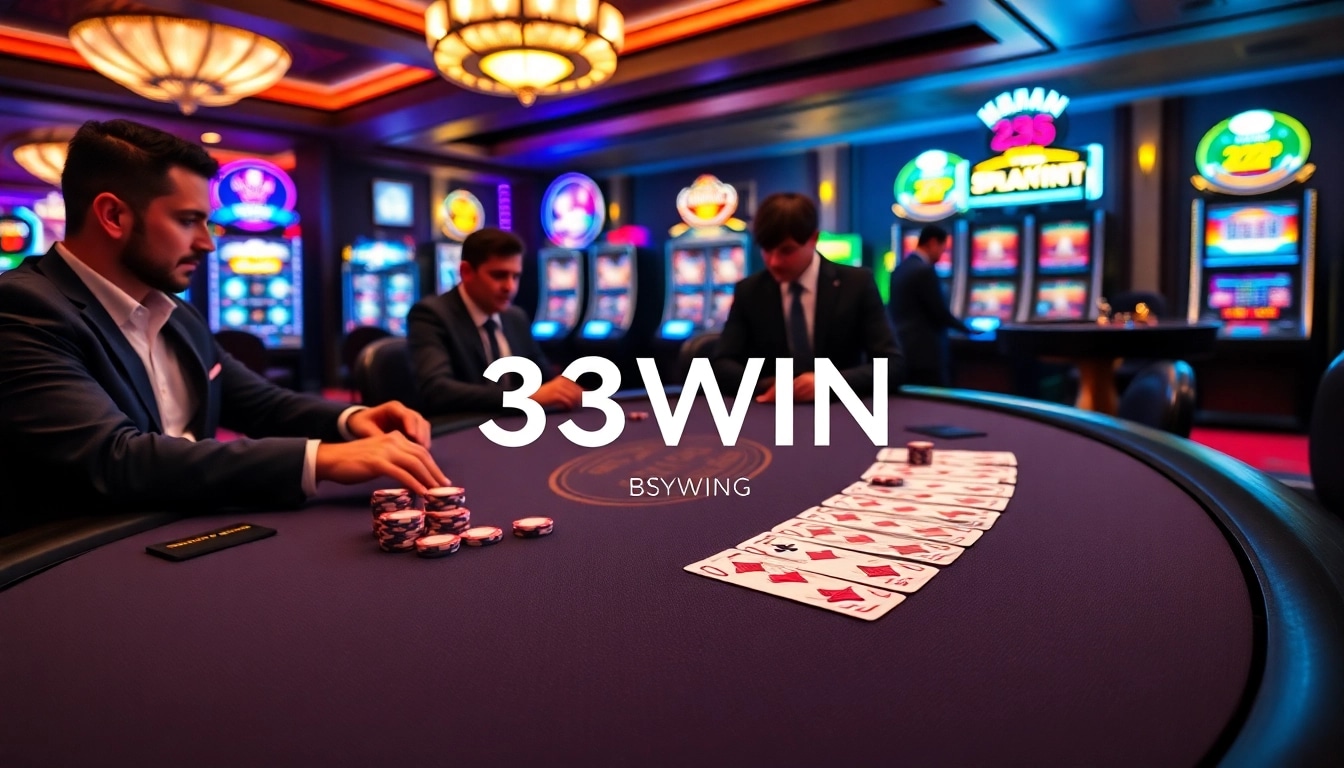 34WIN poker game with colorful chips and cards showcasing a Royal Flush.