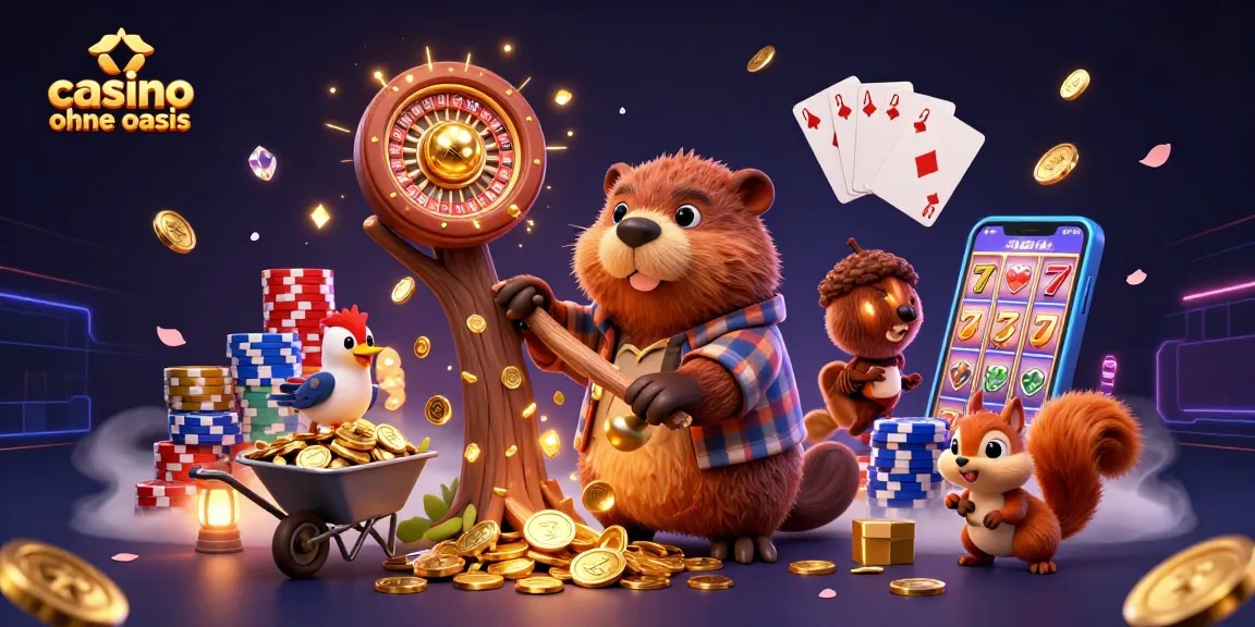 Experience excitement at casino ohne oasis with animated beaver, coins, and lively game elements.