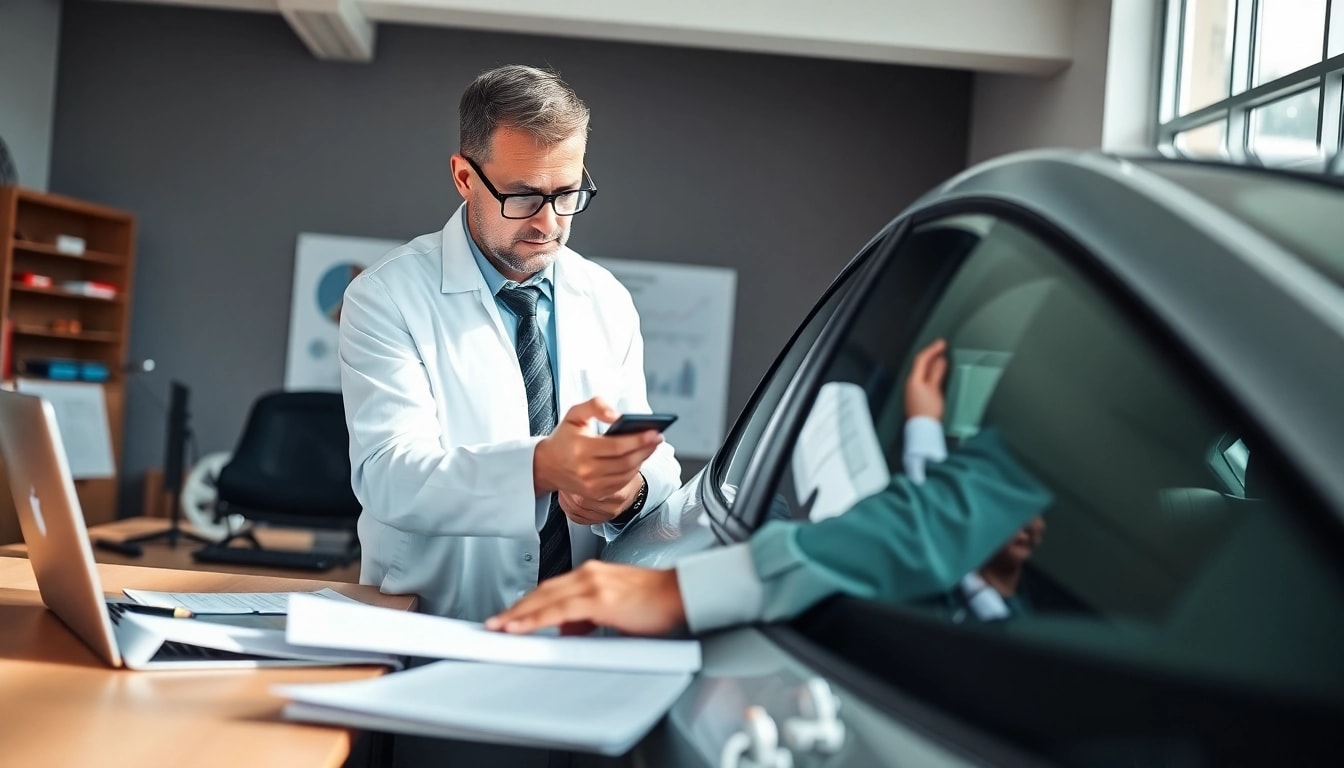 Kfz Sachverständiger Augsurg analysiert ein Fahrzeug in einer professionellen Büroumgebung.