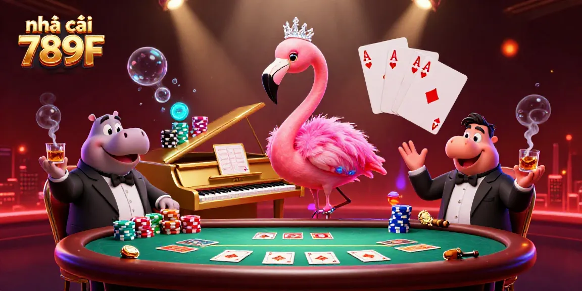 Enjoy thrilling action at nhà cái 789F with a vibrant 3D casino scene filled with lively characters.