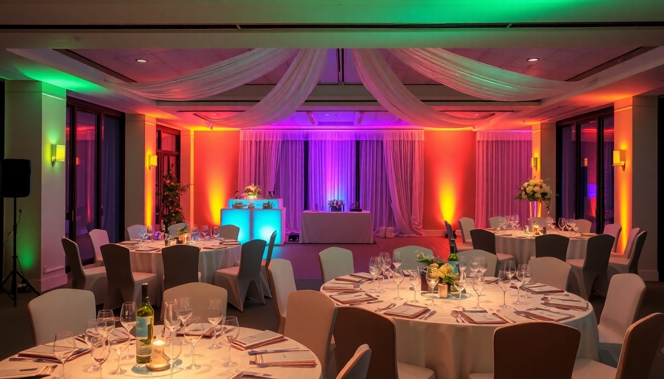 Genießen Sie erstklassiges Eventcatering mit einem stilvoll gedeckten Tisch und köstlichem Essen für Ihre Feier.