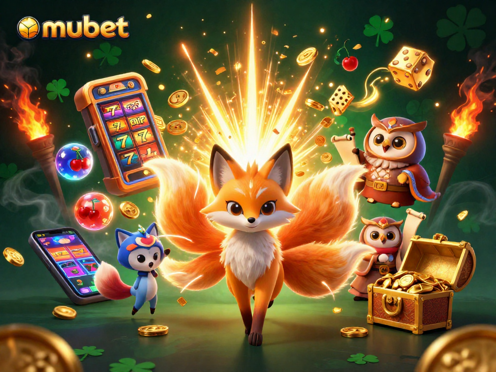 Win big with mubet at this vibrant casino scene featuring animated characters and exciting game elements.