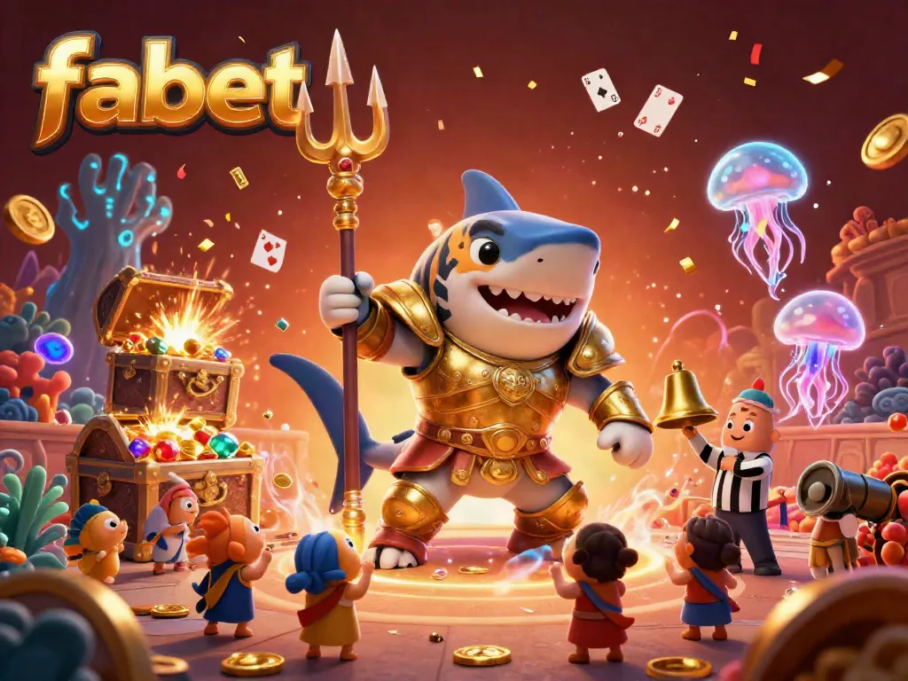 Experience fabet's thrilling underwater gaming adventure featuring a golden gladiator shark amidst treasure and excitement.