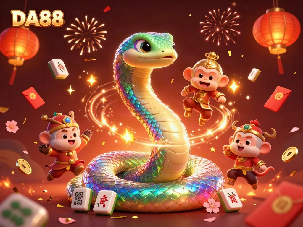 Spin and win with DA88 in this vibrant 3D casino illustration featuring colorful characters and decorative elements.