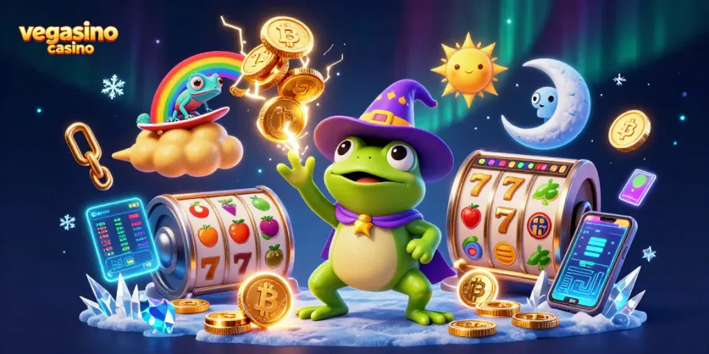 Experience thrilling gameplay at vegasino casino with vibrant characters and dynamic golden coins.