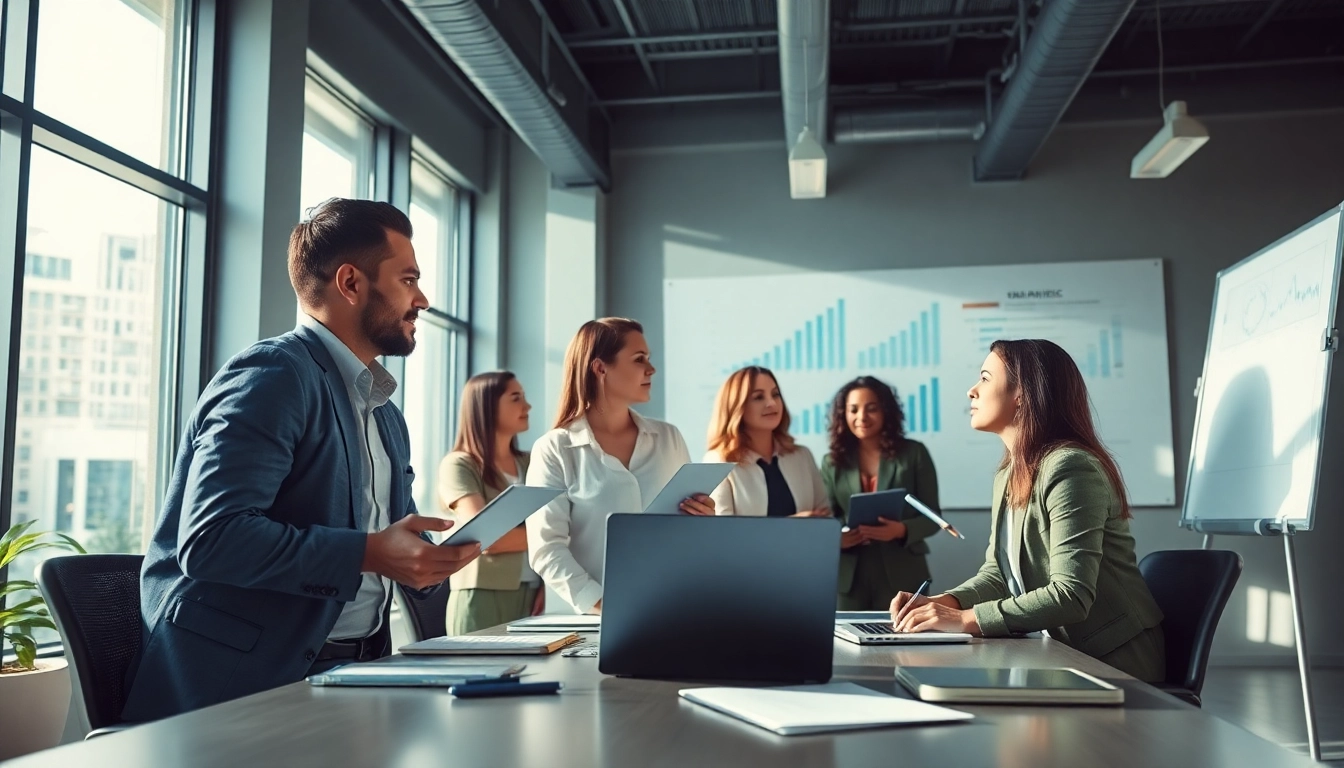 Headhunter IT diskutiert Strategien in einem modernen Büro mit einem vielfältigen Team.