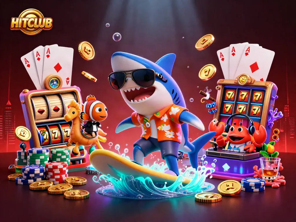 HitCLUB showcases exciting slot games with vibrant characters and poker elements bursting with energy.