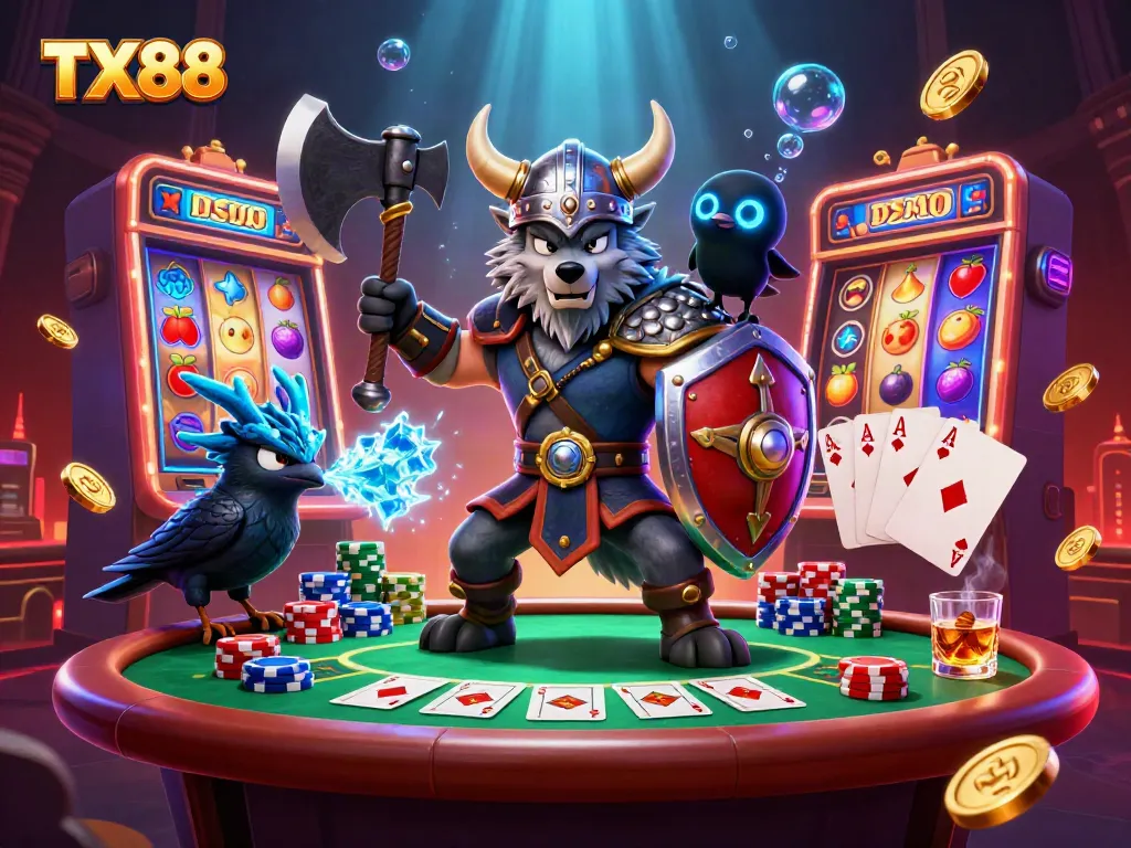 Engage with TX88’s thrilling slot games featuring vibrant reels, coins, and charismatic characters.