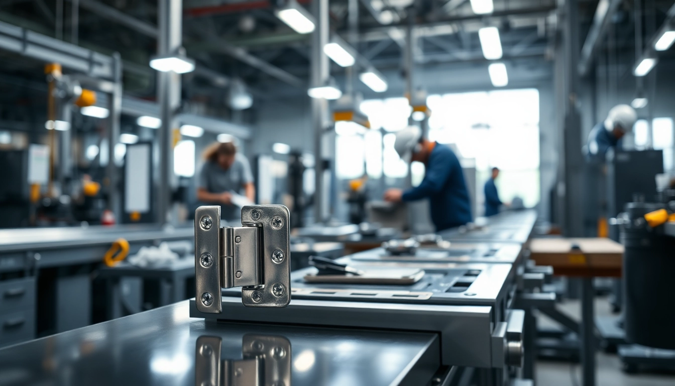 Hochwertige Herstellung von Cabinet Hinge Manufacturers mit glänzenden Metallbeschlägen in modernem Werk.