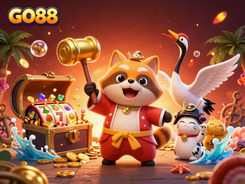 Engage with GO88's vibrant casino adventure featuring unique characters and rich gambling elements.