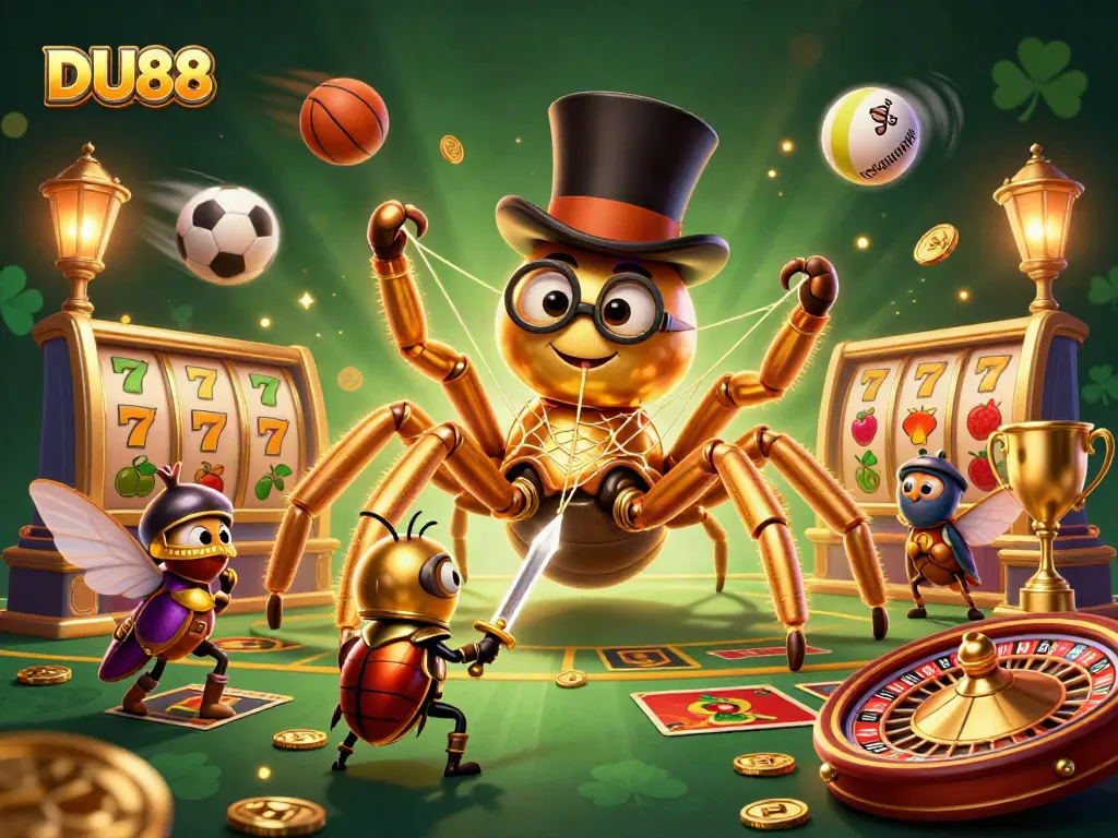 Engage with DU88's exciting casino adventures featuring a golden tarantula and beetle knight.