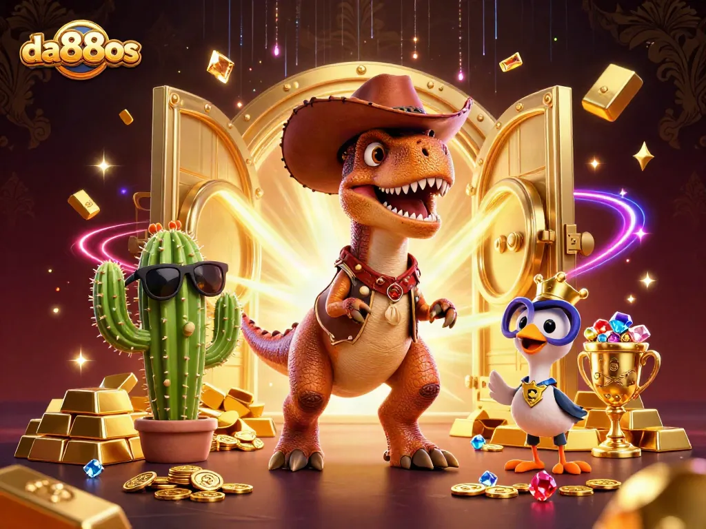 da88os engaging in a vibrant online casino atmosphere, filled with treasure and game symbols