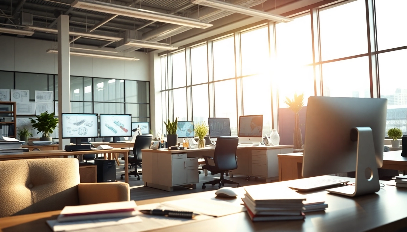 Headhunter Ingenieure connecting talents in a modern office environment with engineering tools.