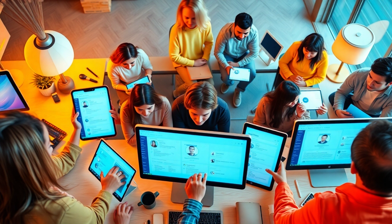 Explore user interactions with Review Plus in a vibrant digital workspace.
