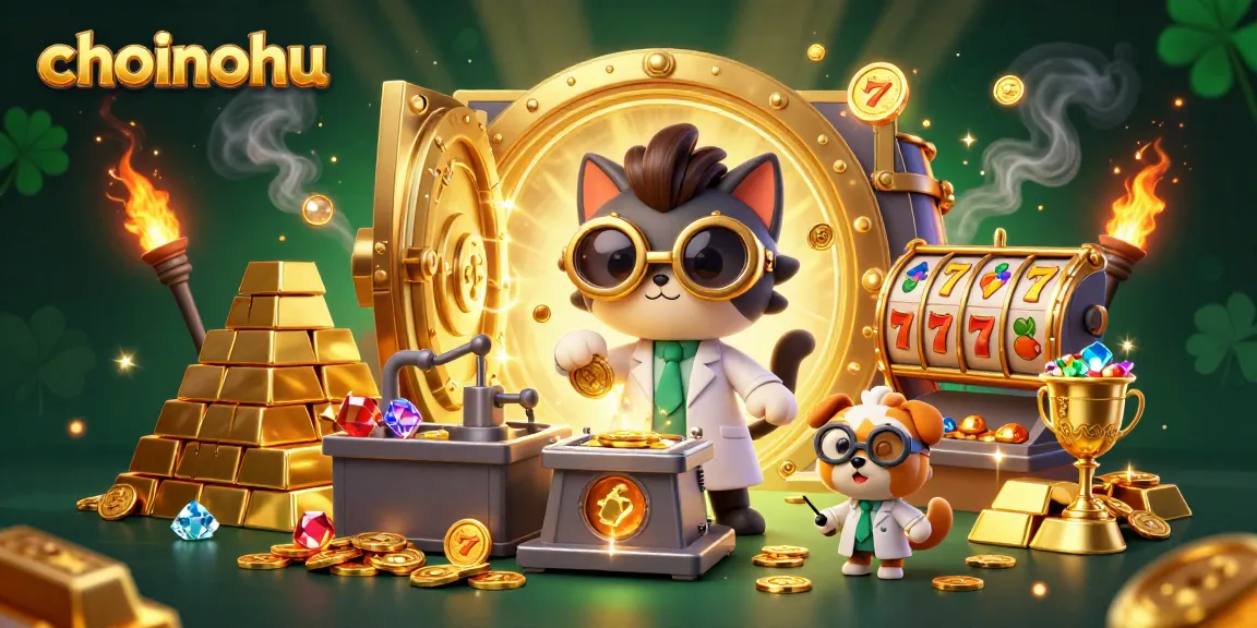 Engage with choinohu's thrilling casino atmosphere featuring cartoon characters amid riches.