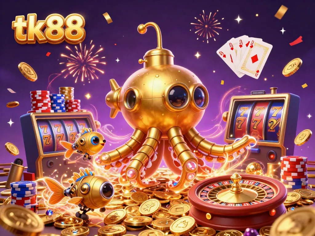 Experience thrilling casino adventures with tk88's vibrant underwater scene bursting with golden treasures and game action.