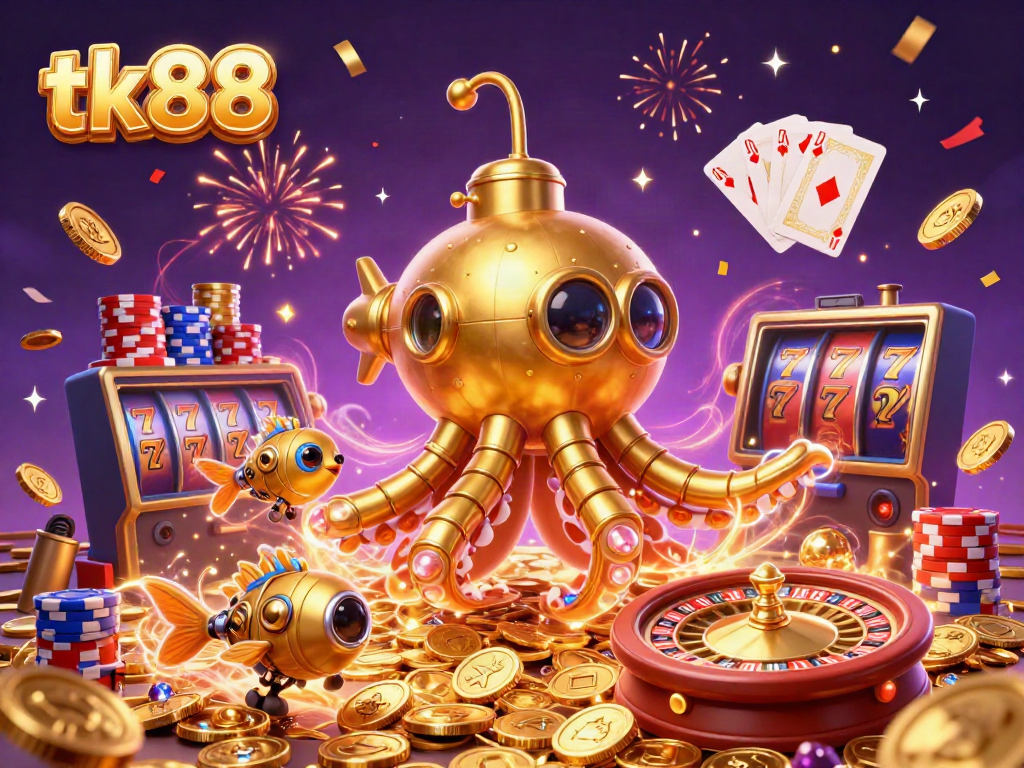 Experience thrilling casino adventures with tk88's vibrant underwater scene bursting with golden treasures and game action.