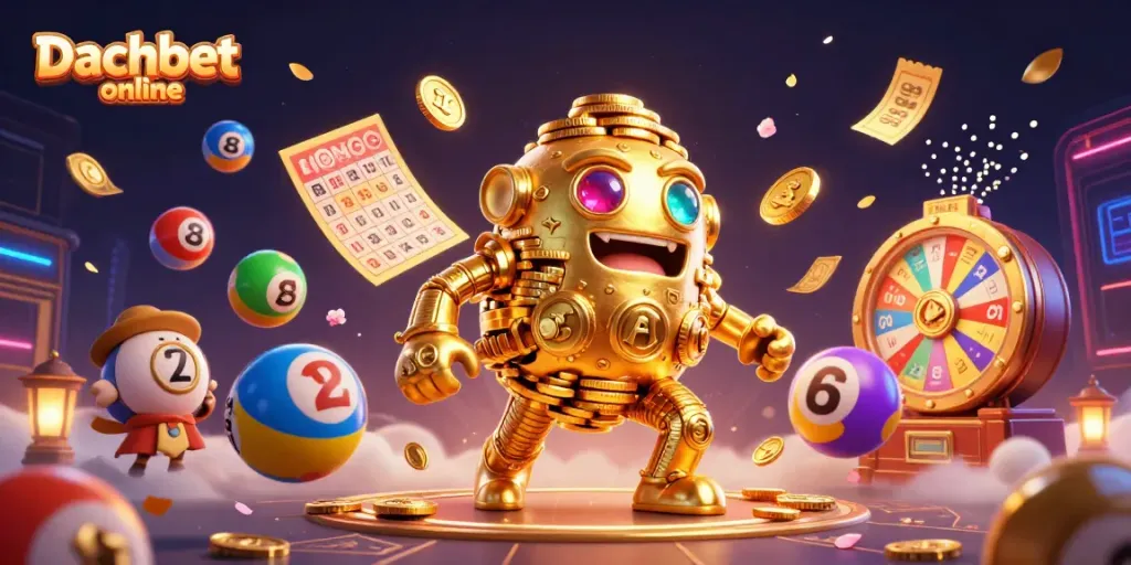 Dachbet online bietet aufregende Spiele mit einem goldenen Golem, bunten Lotteriebällen und Gewinnrad.
