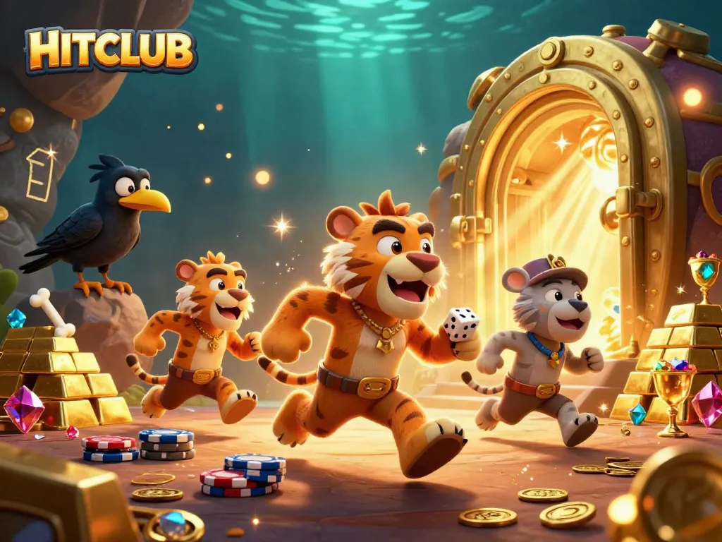 HITCLUB offers thrilling casino actions with caveman duo amid sparkling treasures and games.