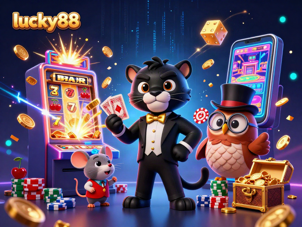 Experience the thrill of lucky88 with a vibrant casino scene featuring engaging characters and dynamic game elements.