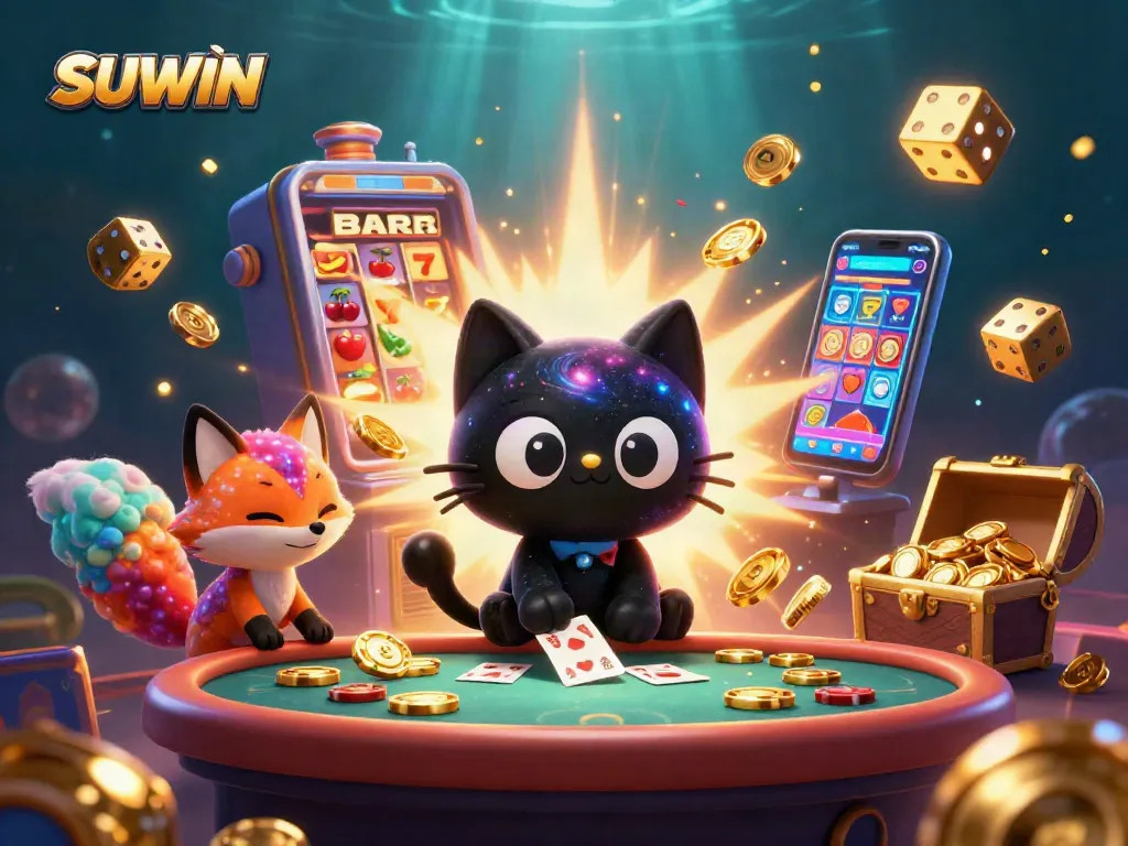 SUNWIN captures excitement with a captivating 3D scene of a cosmic casino cat and colorful gas fox