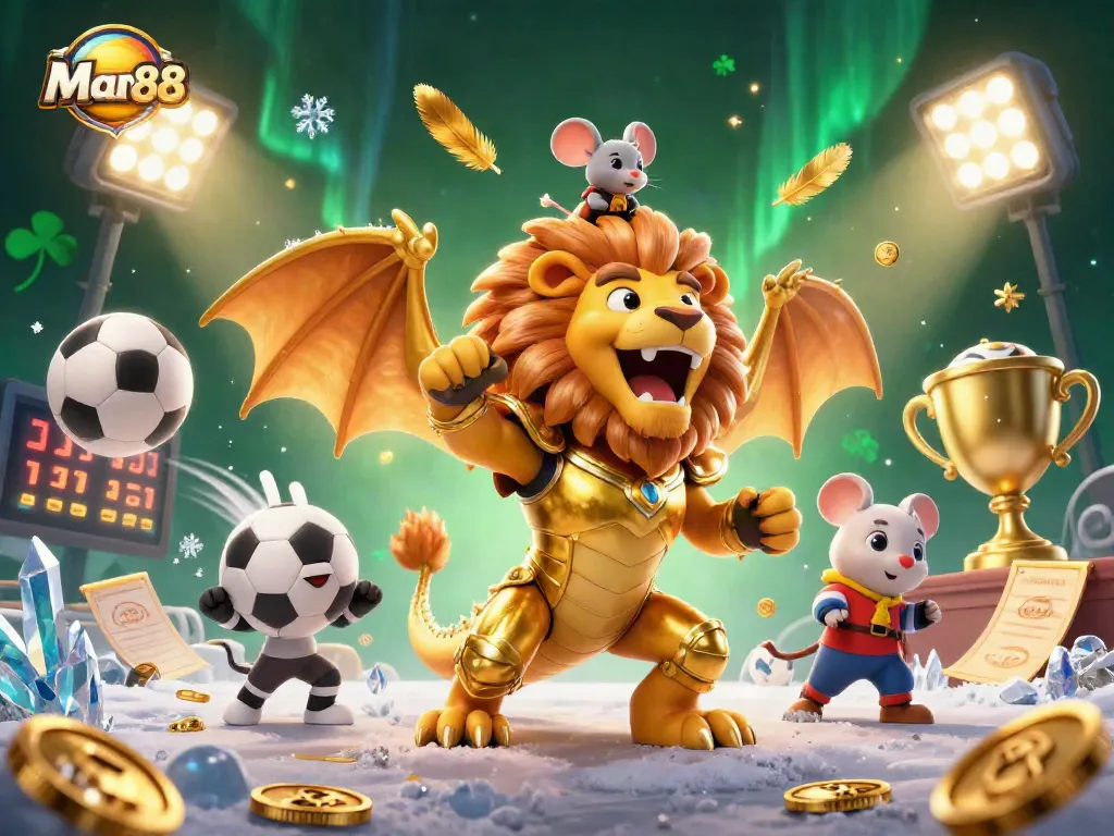 Experience thrilling action with Man 88's dynamic sports betting scene featuring golden trophies and game elements.