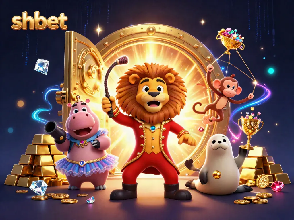 Experience thrilling gaming moments with shbet's vibrant circus-themed casino scene, showcasing lively characters and exciting elements.