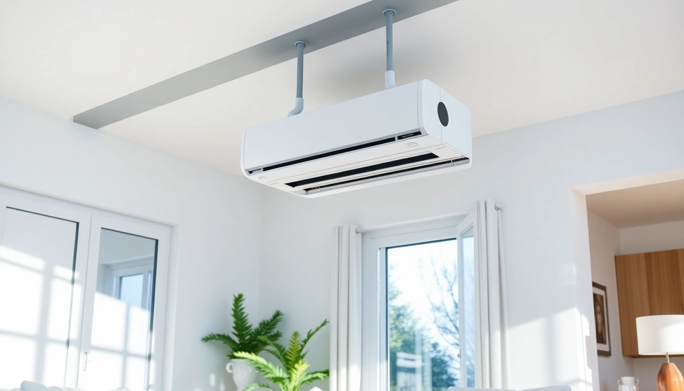 Klimaanlagen kaufen für ein modernes Zuhause mit stilvollem Klimagerät in hellem, einladendem Raum.