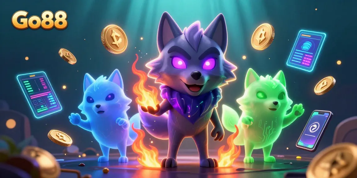 Join the adventure with Go88 as spectral wolves navigate a vibrant digital casino world.
