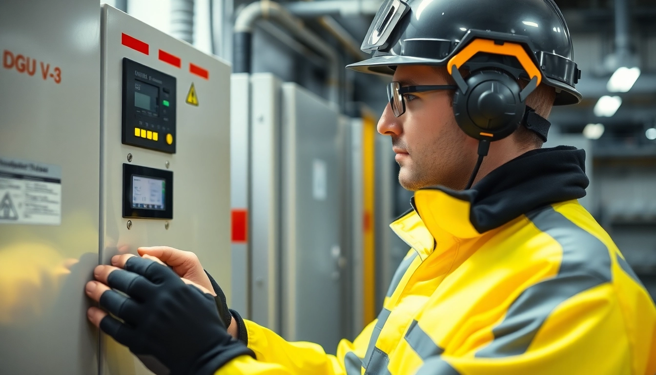 Technician performing a DGUV V3 Prüfung, ensuring safety and compliance in workplace electrical equipment.