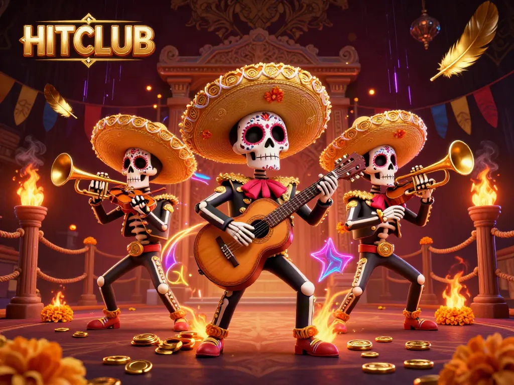 Experience captivating games at HITCLUB with dynamic 3D mariachi characters celebrating the thrill of gambling.
