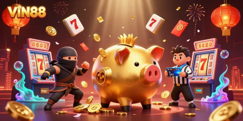 Experience gameplay excitement with VIN88's illustrated casino showdown featuring creative characters.