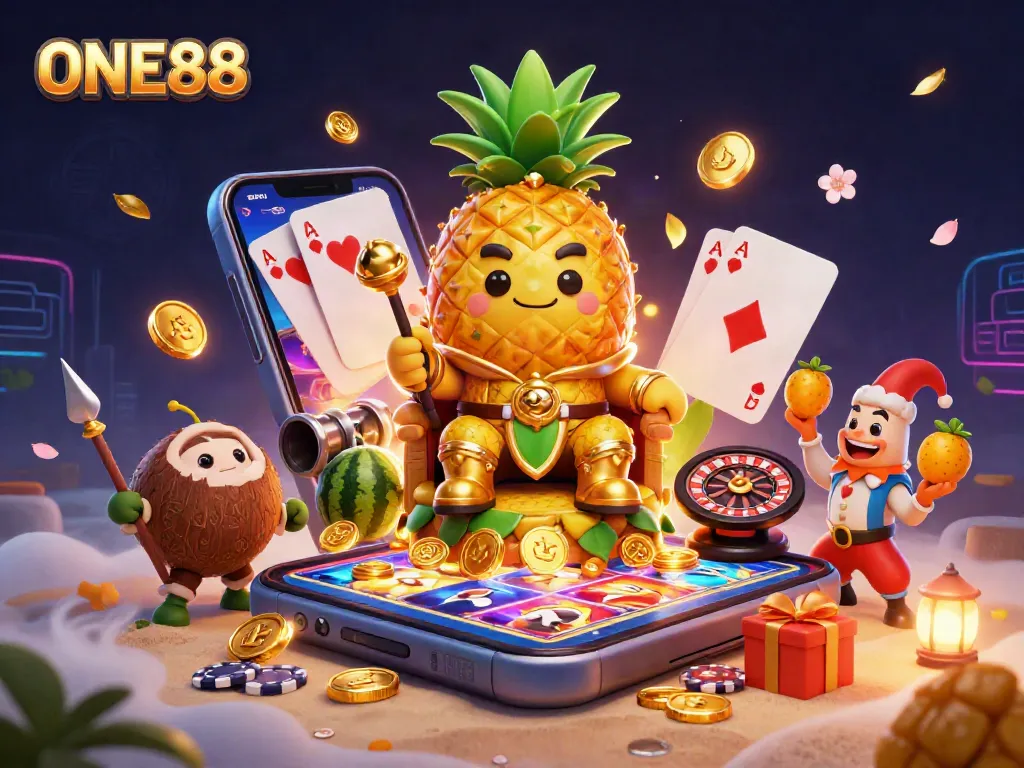 Experience the exciting world of ONE88 casino with vibrant characters and dynamic game elements.