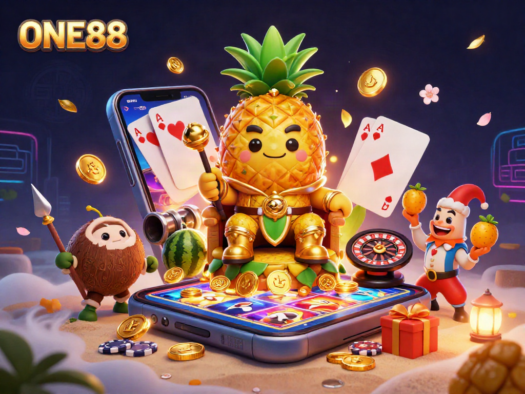 Experience the exciting world of ONE88 casino with vibrant characters and dynamic game elements.