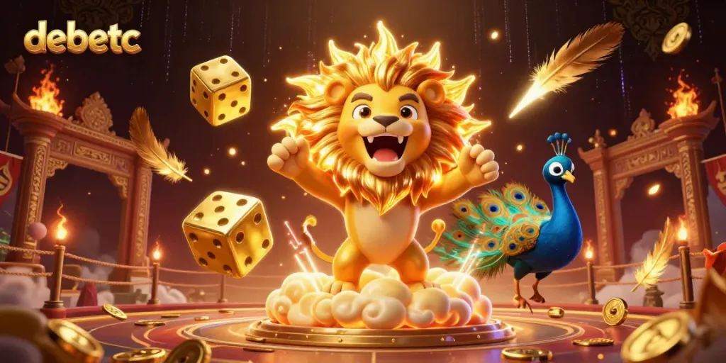Engage with debetc's thrilling online casino game features through a vibrant 3D illustration of playful elements.