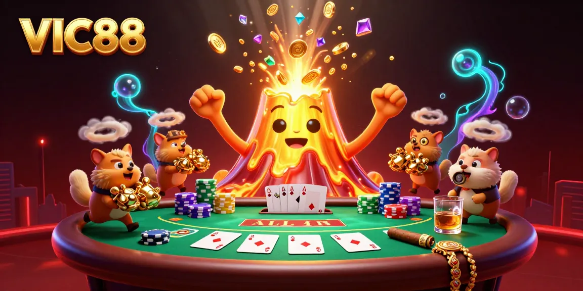Engage in thrilling gameplay with VIC88, capturing the excitement of a dynamic casino scene filled with treasures.