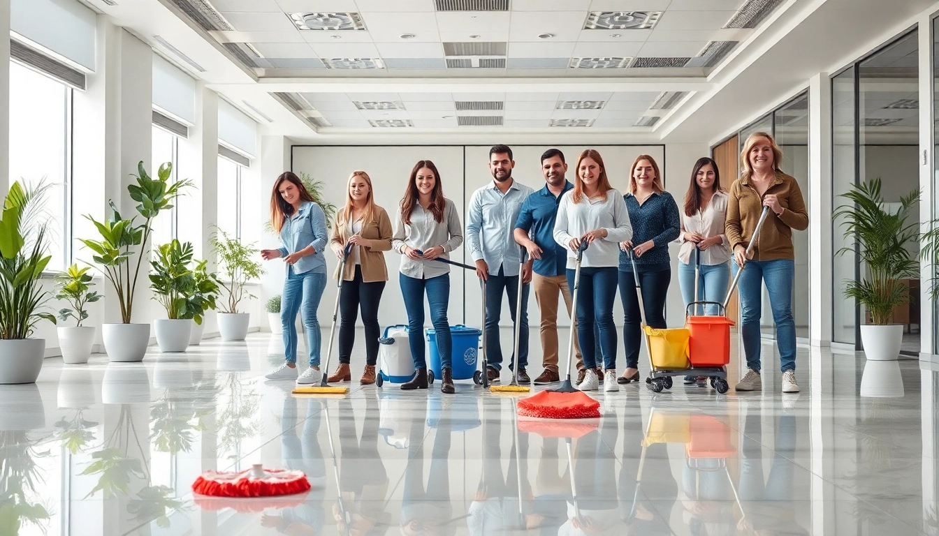 Effiziente Gebäudereinigung Ulm durch professionelles Team in freundlicher Büroumgebung.