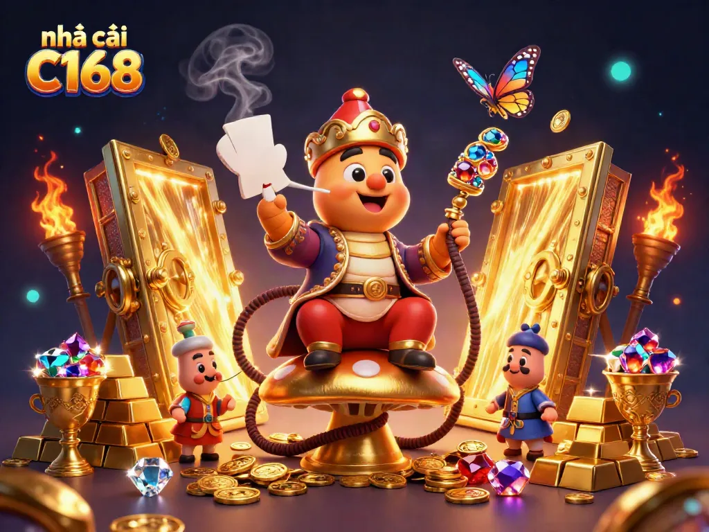 Engage in exciting gaming at nhà cái C168, with vibrant characters and sparkling treasure