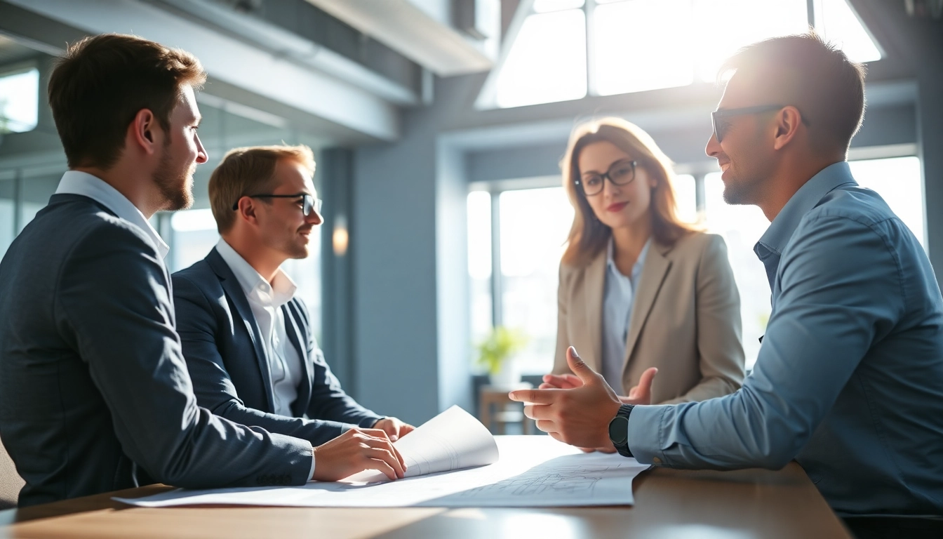 Headhunter Ingenieure berät talentierte Ingenieure im modernen Büro über Karrieremöglichkeiten.